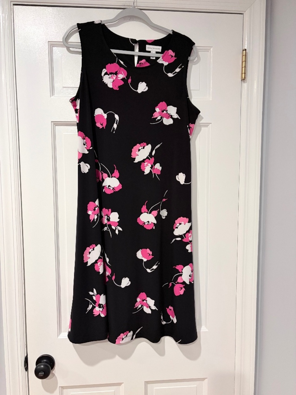 Susan Graver Black Pink Floral Sleeveless A-Line Dress Size L